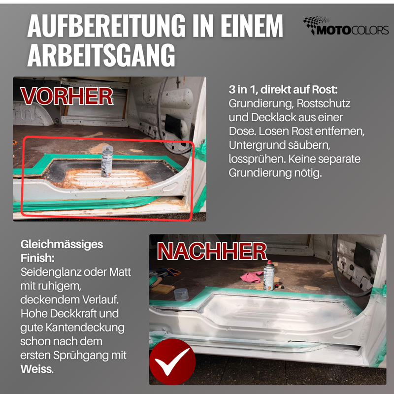 Laden Sie das Bild in Galerie -Viewer, MotoColors Wohnwagen- & Camperlack 3 in 1 Farbe Sprühfarbe 400ml - Primer, Rostschutz, Lack