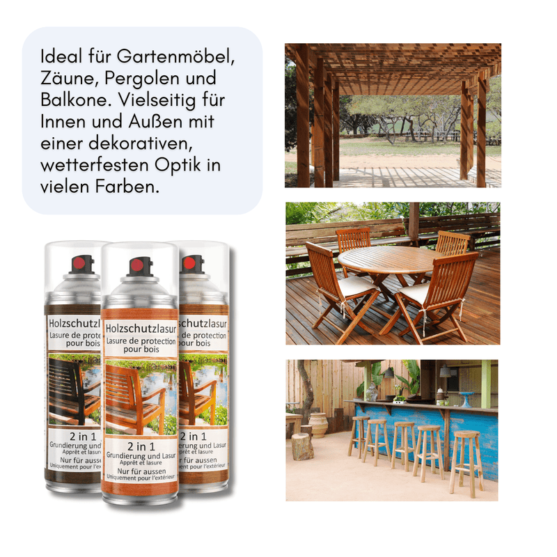 Laden Sie das Bild in Galerie -Viewer, COLORS Holzschutzlasur Spray - 400ml Spraydose - UV und wetterfest, für Aussenbereich mit Schutz vor Feuchtigkeit