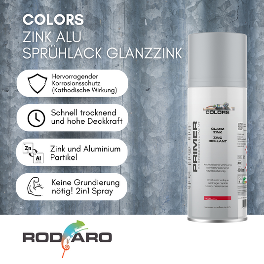 COLORS Zink-Alu Sprühlack silber - 400ml Spraydose Glanzzink