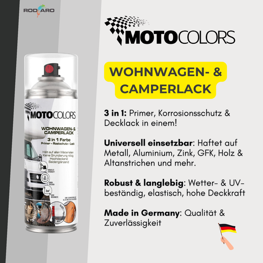 MotoColors Wohnwagen- & Camperlack 3 in 1 Farbe Sprühfarbe 400ml - Primer, Rostschutz, Lack
