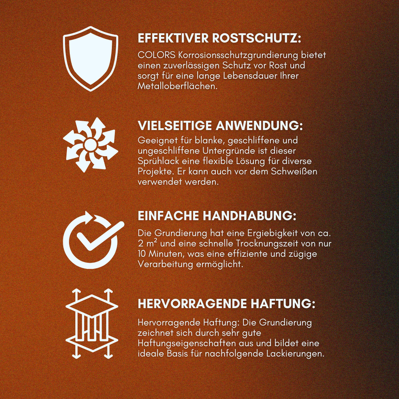 Laden Sie das Bild in Galerie -Viewer, COLORS Korrosionsschutzgrundierung Sprühlack rotbraun 6er Set - 400ml Spraydose
