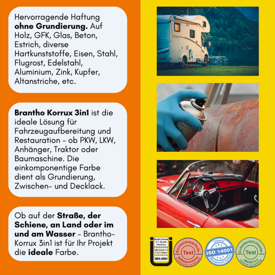 Brantho Korrux 3 in 1 Rostschutzlack - All-in-One Sprühdose Primer, Rostschutz und Lack - 400ml Spraydose