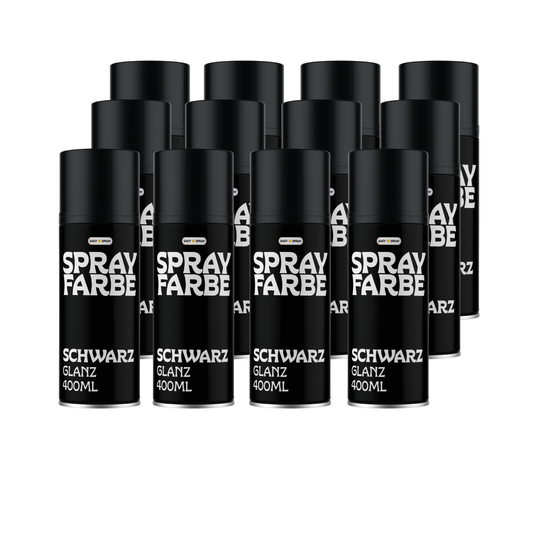 EasySpray Sprühfarbe 400ml – 12er Set Sprühlack Schwarz & Weiss, Matt & Glanz