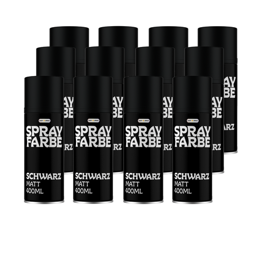 EasySpray Sprühfarbe 400ml – 12er Set Sprühlack Schwarz & Weiss, Matt & Glanz