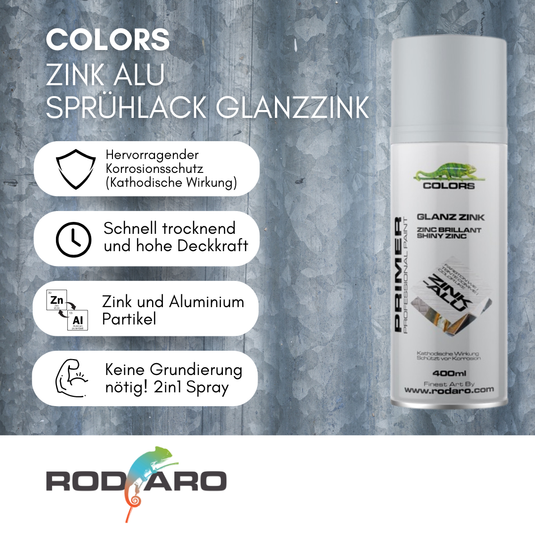 COLORS Zink-Alu Sprühlack silber - 400ml Spraydose Glanzzink