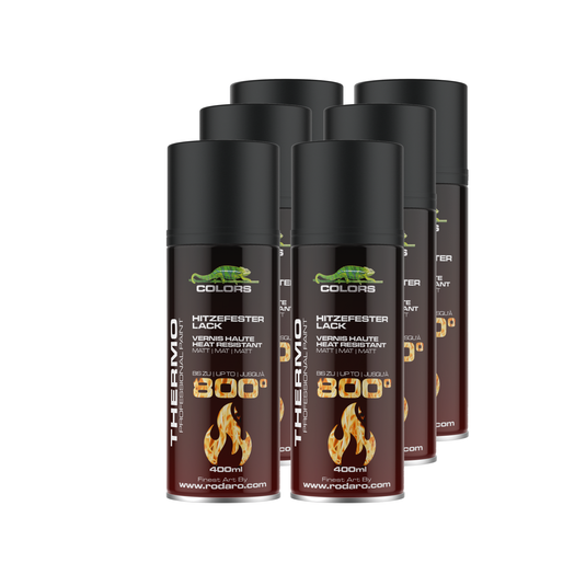 COLORS Hitzefest Sprühlack - 400ml Hochtemperatur Spraydose - 6er Set Schwarz matt