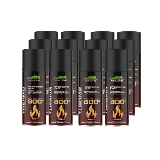 COLORS Hitzefest Sprühlack - 400ml Hochtemperatur Spraydose - 12er Set Schwarz matt