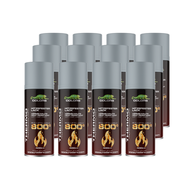 COLORS Hitzefest Sprühlack - 400ml Hochtemperatur Spraydose - 12er Set Silber matt