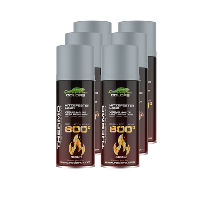 COLORS Hitzefest Sprühlack - 400ml Hochtemperatur Spraydose - 6er Set Silber matt