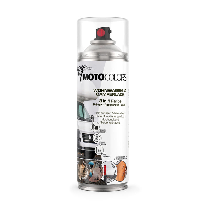 Laden Sie das Bild in Galerie -Viewer, MotoColors Wohnwagen- &amp; Camperlack 3 in 1 Farbe Sprühfarbe 400ml - Primer, Rostschutz, Lack
