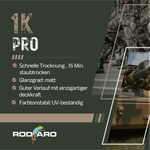 Grafik 1K PRO Militär-Farbspray: 15 Min. staubtrocken, matt, gute Deckkraft, UV-beständig